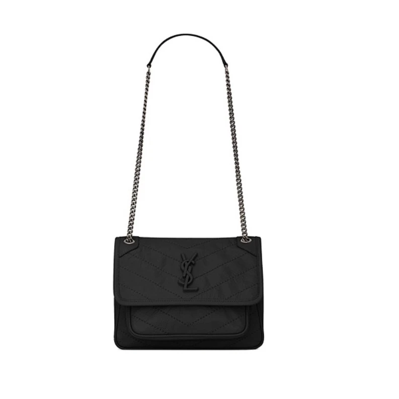 99新 YSL/圣罗兰 青奢荟/时尚niki中号斜挎包银链/61321
