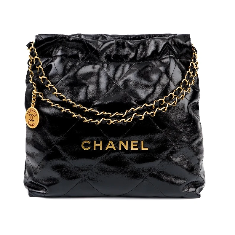 99新 Chanel/香奈儿 青奢荟/黑金色小号垃圾袋斜挎包/62311