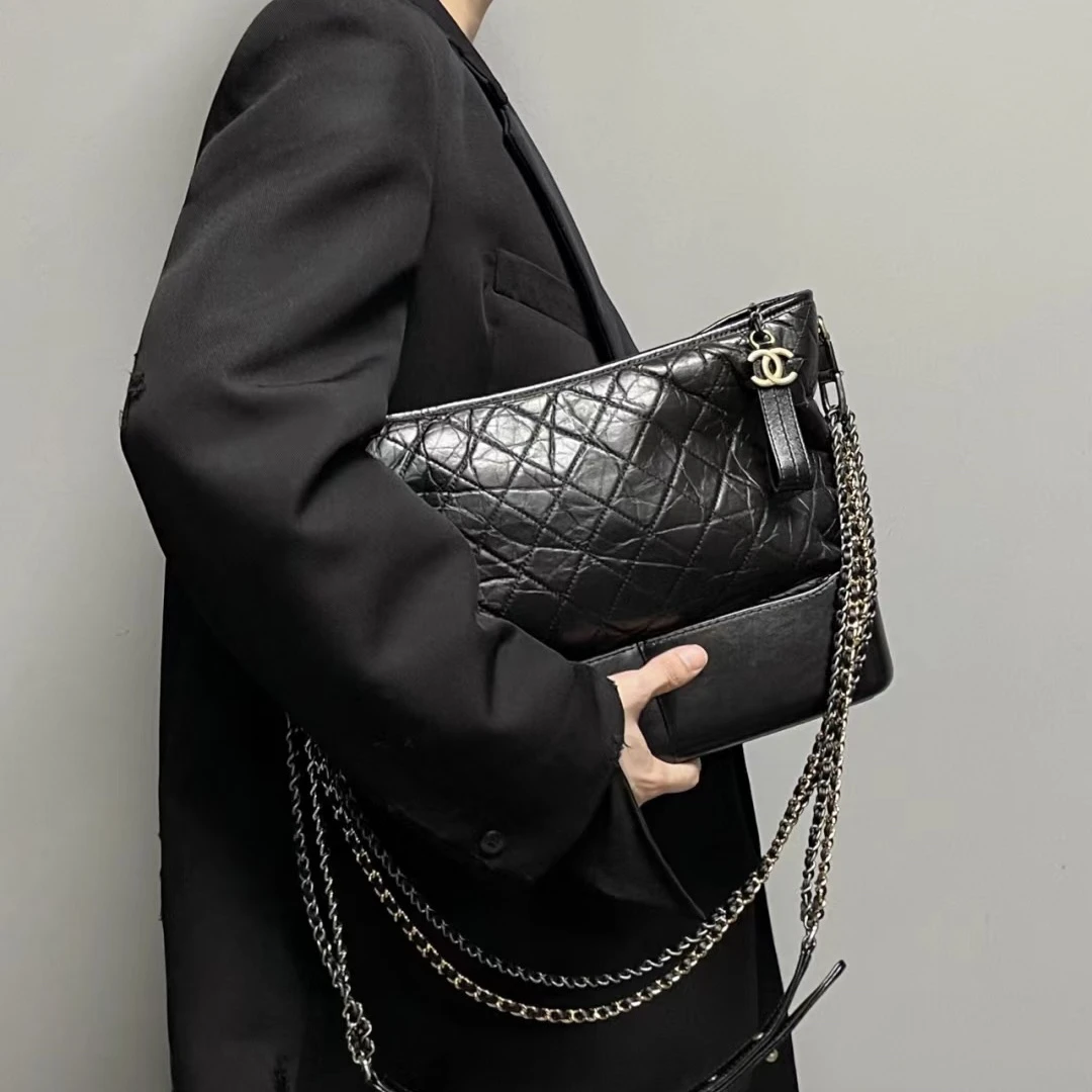 95新 Chanel/香奈儿 青奢荟/经典黑色流浪单肩大号斜挎包/53673