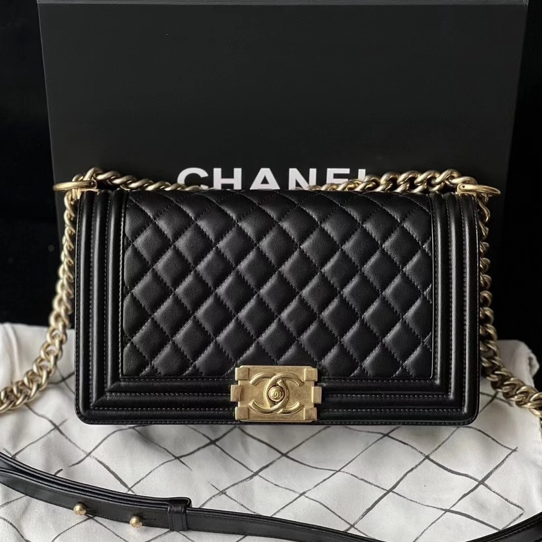 95新 Chanel/香奈儿 青奢荟/leboy黑金牛中号单肩斜挎包////51734