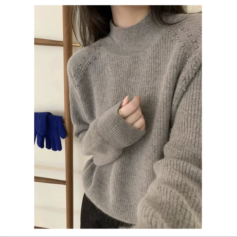 线下398！高领厚毛衣打底衫针织宽松半高领加厚高领毛衣上衣