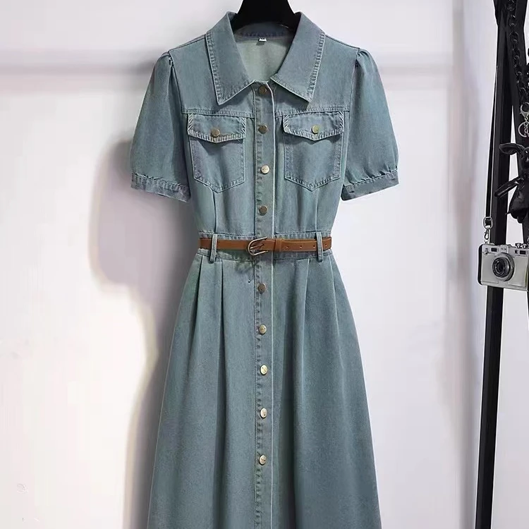 X058连衣裙新品2024送腰带