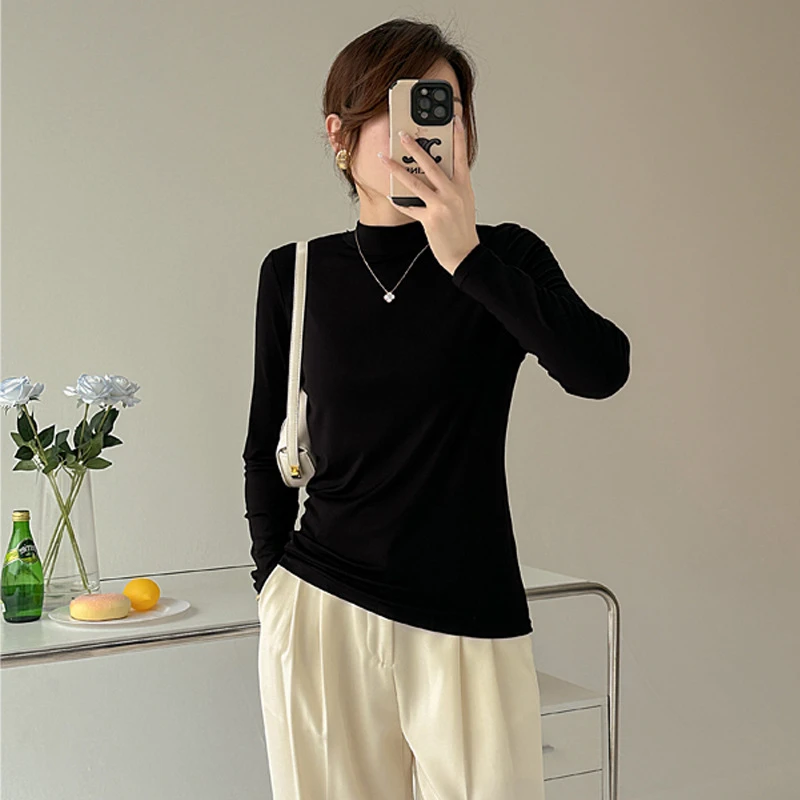 8206水溶细羊打底衫女小高领修身纯色上衣打底女士