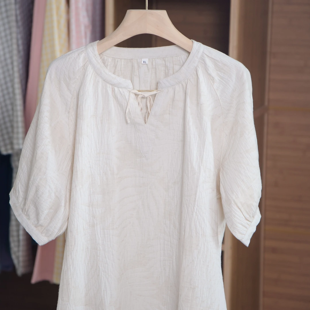 新款双层纱断码棉麻连衣裙