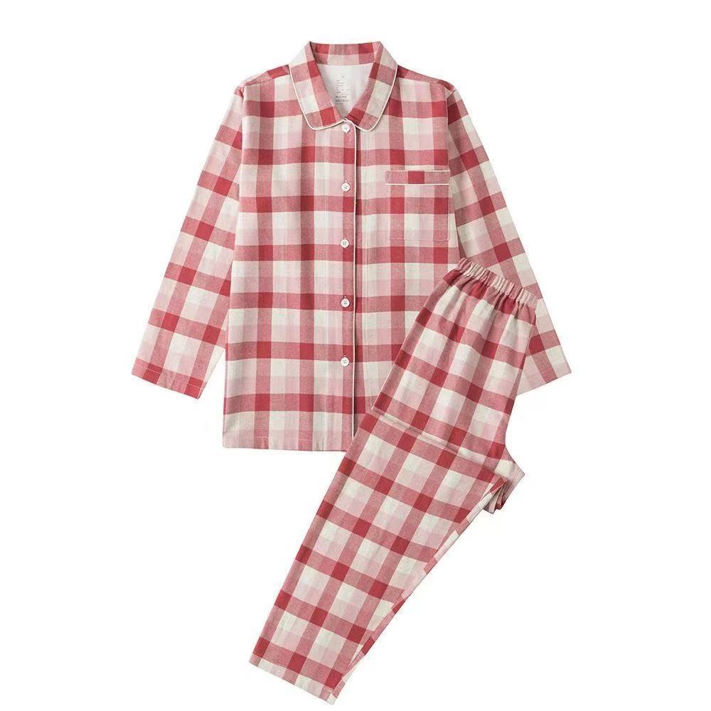 【女款全棉抓剪绒】全棉法兰绒宽松格子秋冬色织居家睡衣