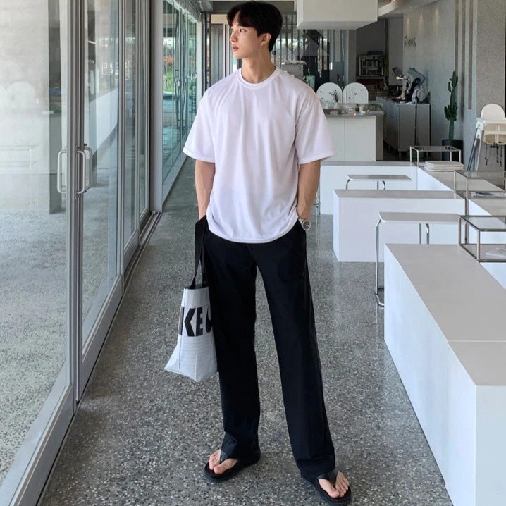 夏季薄款男生直筒休闲裤宽松潮流百搭时尚百搭阔腿垂坠垂感拖地裤