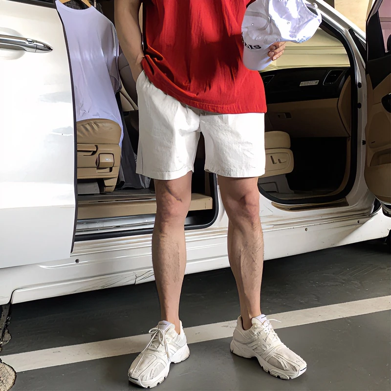 白色直筒四分短裤男士爆款2024新款夏季高档薄款轻奢美式痞帅短裤