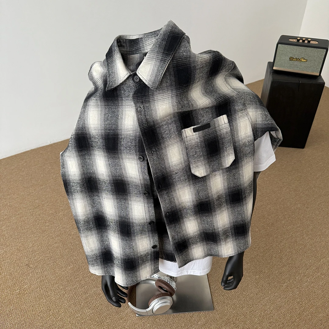 重磅纯棉衬衫外套潮流宽松百搭男士格子衬衫休闲韩版加厚情侣衬衣