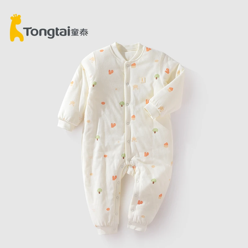 Tongtai/童泰婴儿连体衣春秋纯棉保暖睡衣夹棉哈衣棉爬服24新款