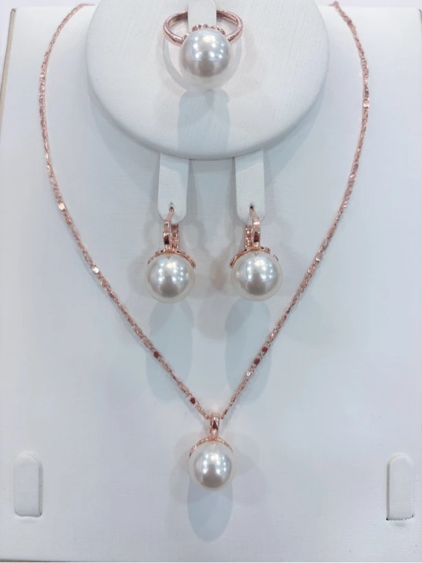 铜合金仿珍珠耳饰 耳环3001圆形三件套首饰套装百搭