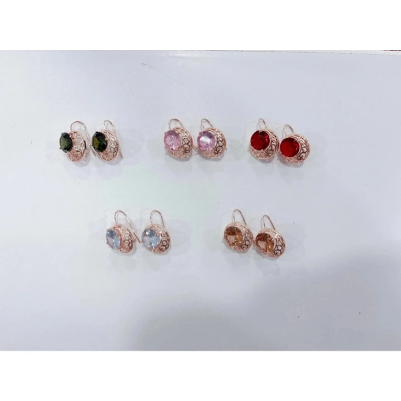 铜合金合成锆石耳饰 轻奢新疆包邮圆形月底镂空气质百搭时尚耳环