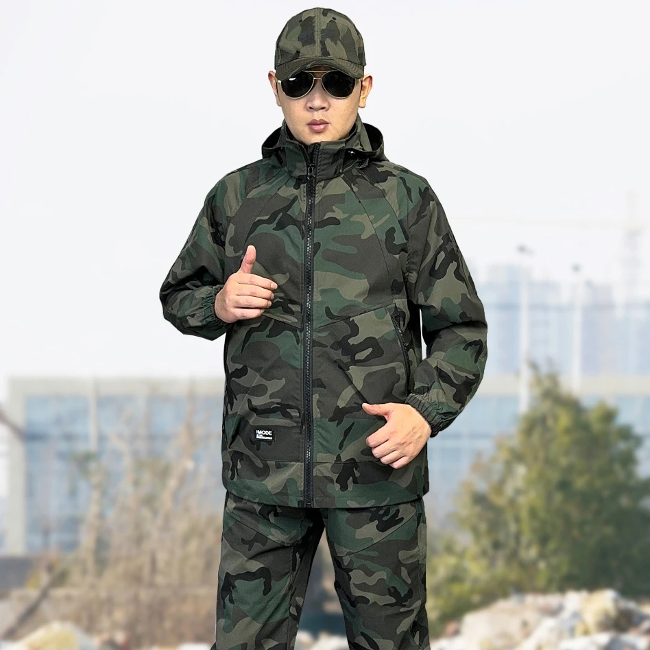 春秋款迷彩服套装男士户外工装工作服耐磨防尘耐脏防泼水休闲宽松