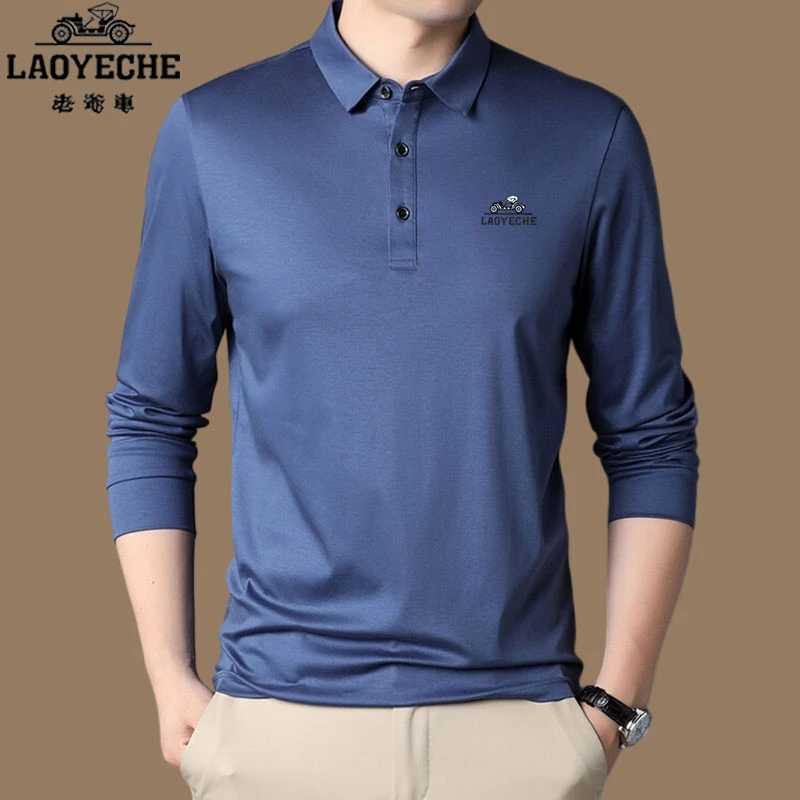 【名牌正品老爷车】纯棉长袖polo衫男士春秋高档丝光棉t恤男款
