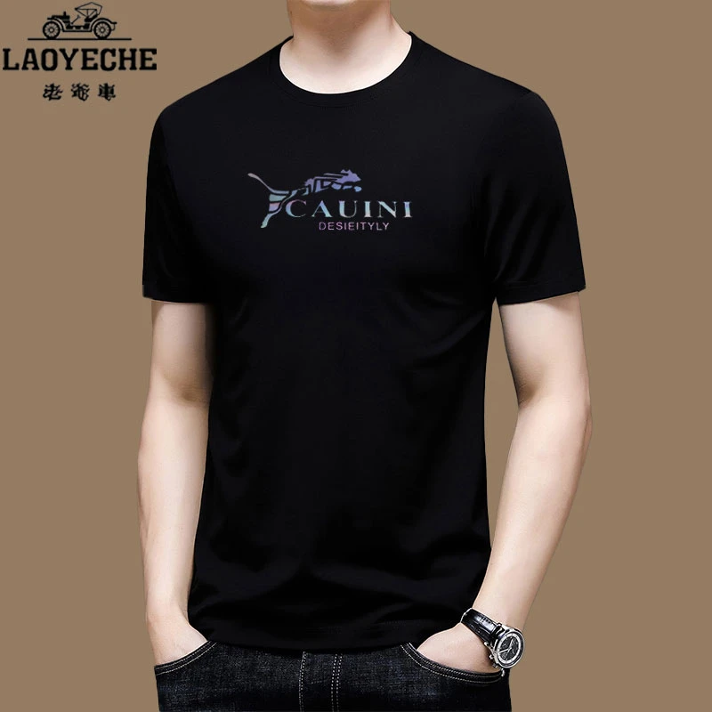 老爷车高端桑蚕丝短袖T恤男装2025夏季宽松薄款男士冰丝圆领半袖