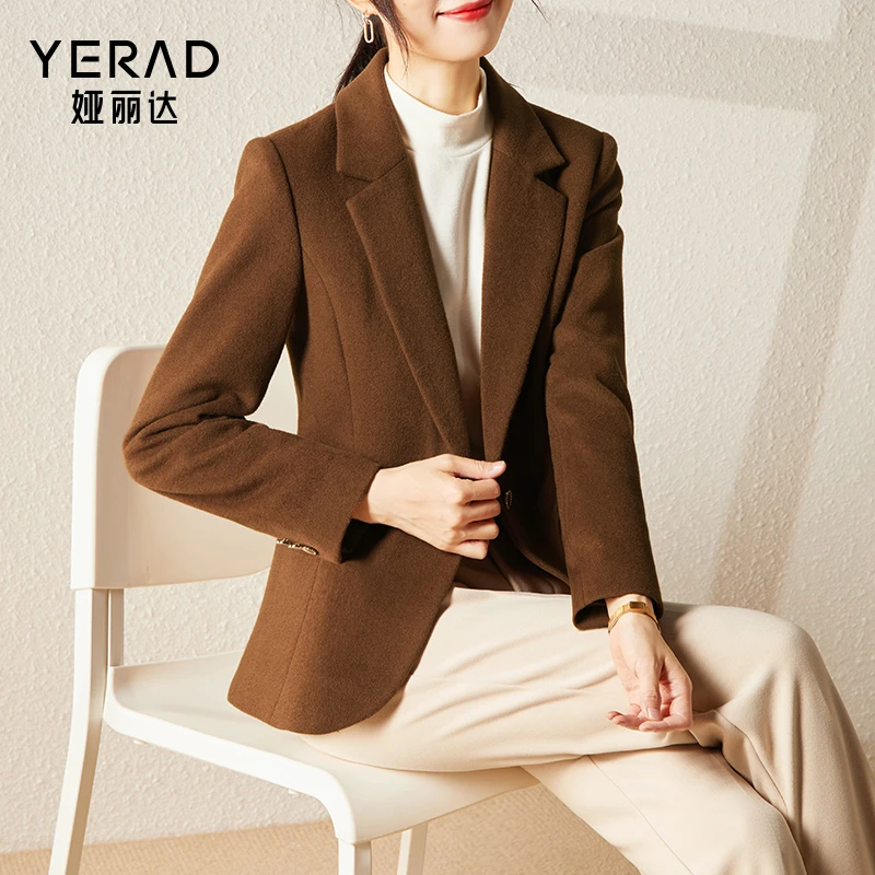 娅丽达毛呢通勤西装外套女2024春气质职场风收腰短款休闲西服