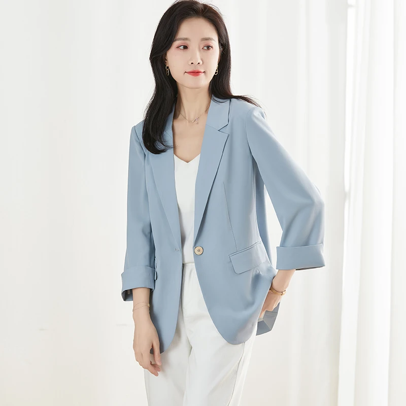 娅丽达西装外套女2024新款气质高级感职业薄款米色小西服秋季上衣