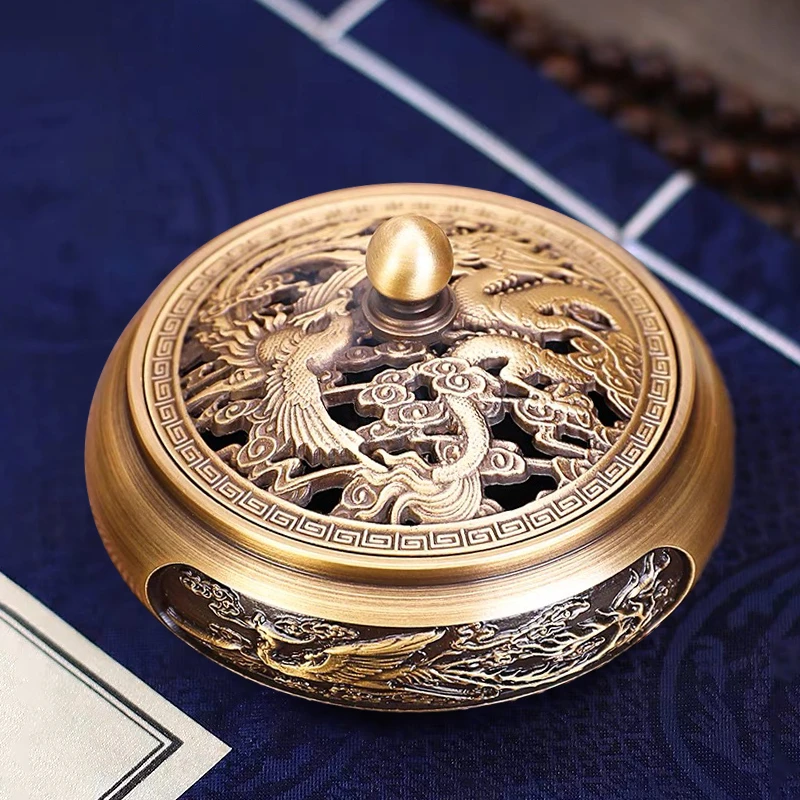 全铜香炉高端纯铜香炉盘香香炉平底香薰大号铜香炉家用香炉熏香