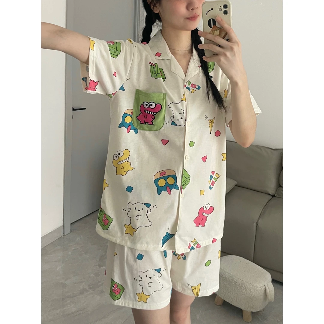 方小芝 纯棉情侣睡衣鳄鱼小新男女生夏季家居服可外穿套装