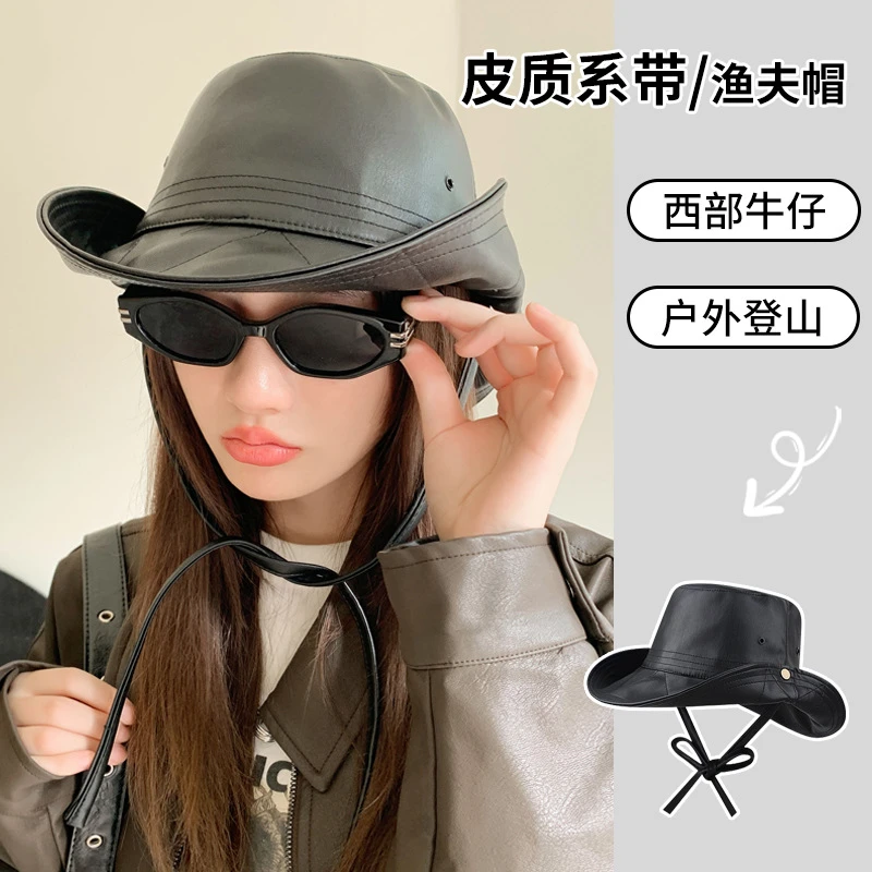 秋季户外登山渔夫帽女西部牛仔风徒步登山大帽檐露营渔夫帽