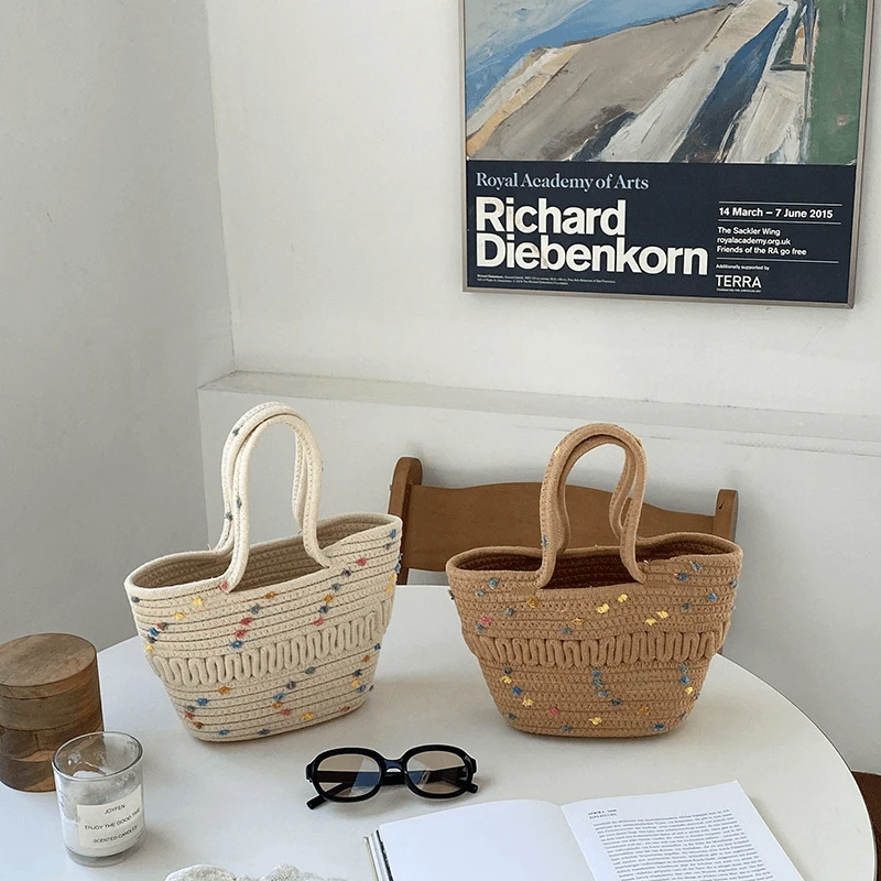 新款手提包杂物零食化妆品包棉绳收纳包外出手拎包可爱女士包