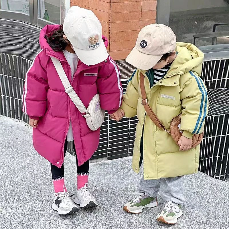 新款儿童2024棉服中长款加厚连帽过膝男女童棉衣中大小童棉袄外套