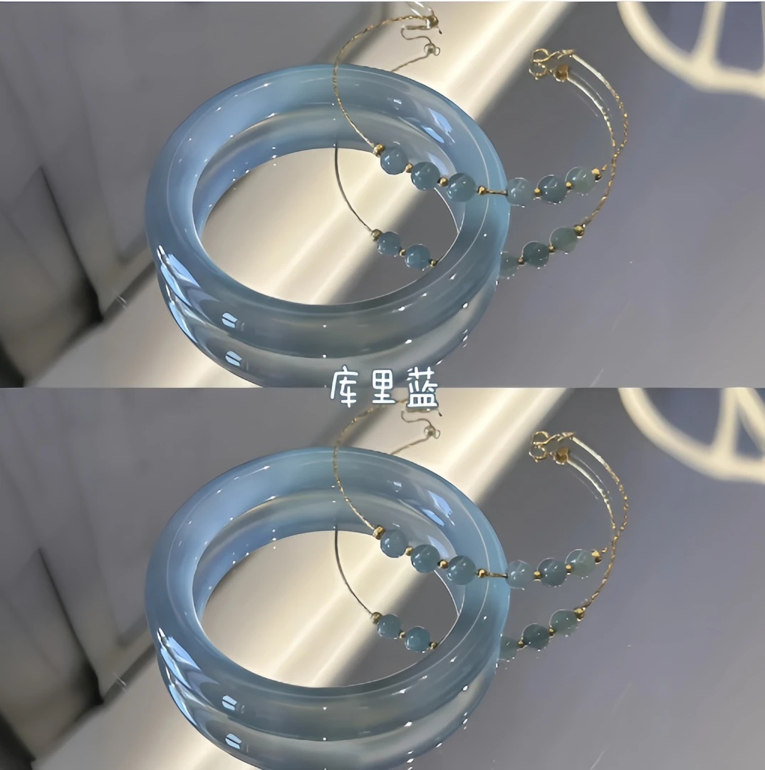 新中式库里蓝玛瑙玉镯女天然高品冰透玉髓晴水玉石镯子多样性发一