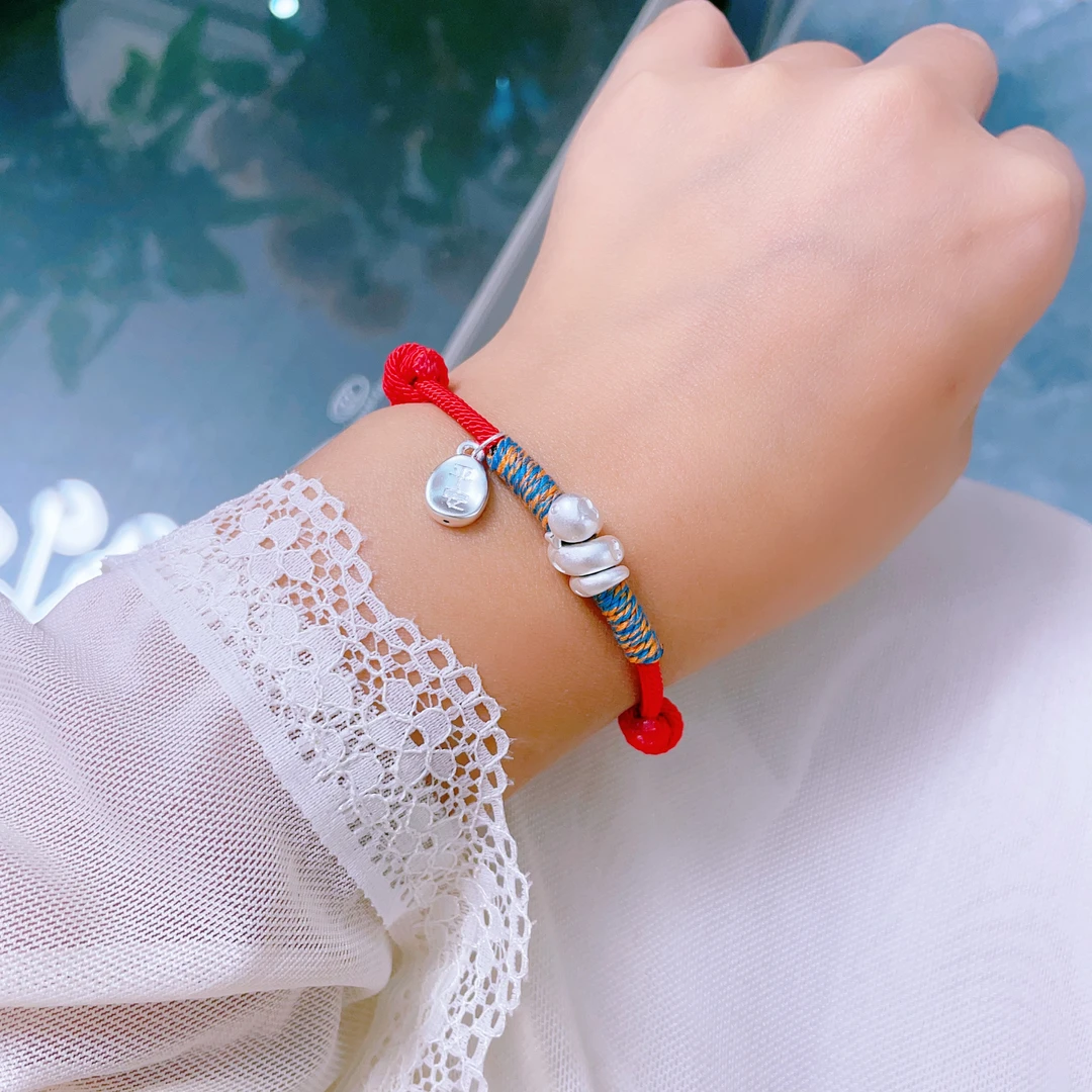 足银手链 999足银卷卷蛇手绳女纯银生肖蛇手链男红绳编织情侣礼物