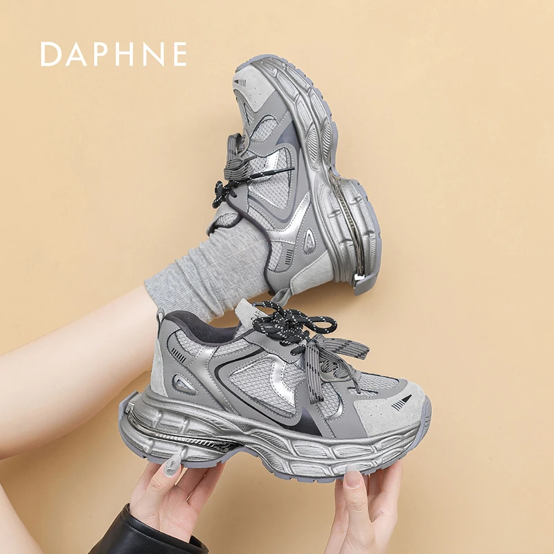 Daphne/达芙妮双鞋带老爹鞋2025春季新款厚底增高时尚休闲运动鞋