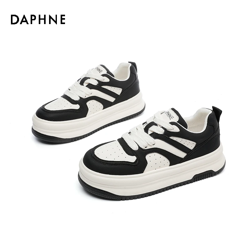 达芙妮小白鞋2025春季时尚百搭系带休闲板鞋增高厚底板鞋 简约