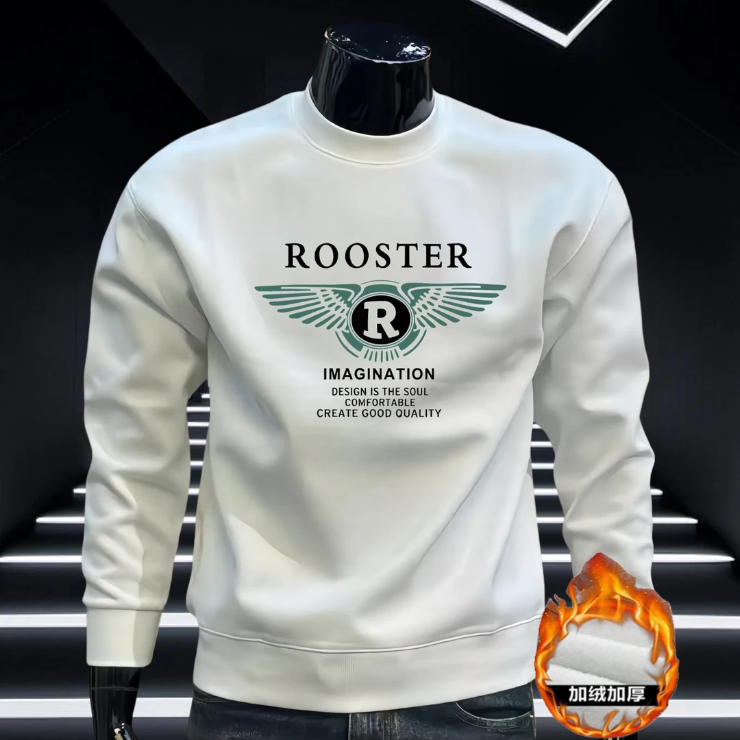 美式重磅秋冬加绒卫衣男士潮流印花休闲长袖百搭修身套头圆领上衣