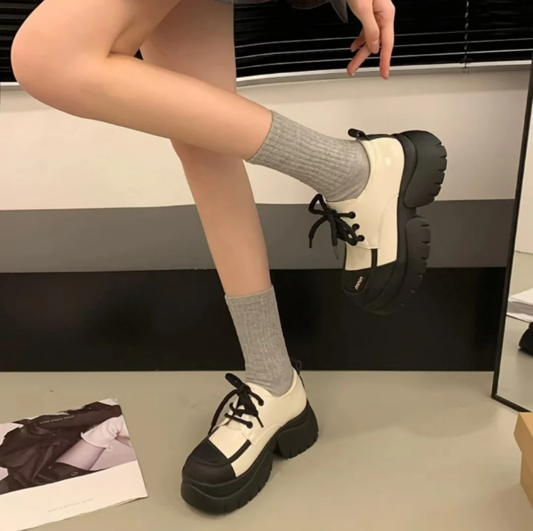 2024年新款小个子增高厚底软皮系带乐福鞋时尚单鞋3120