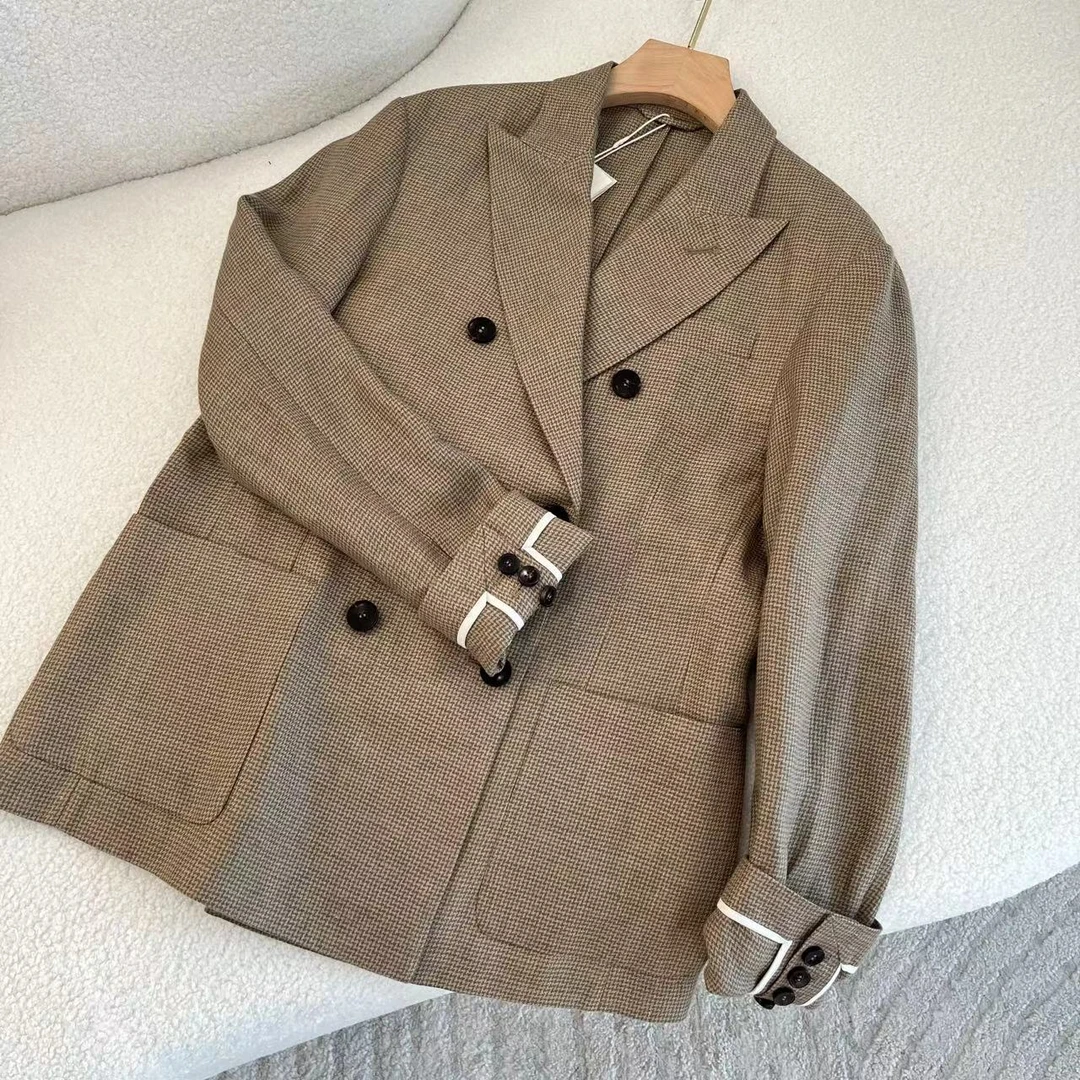 双排扣千鸟格薄款休闲西装YW2501018