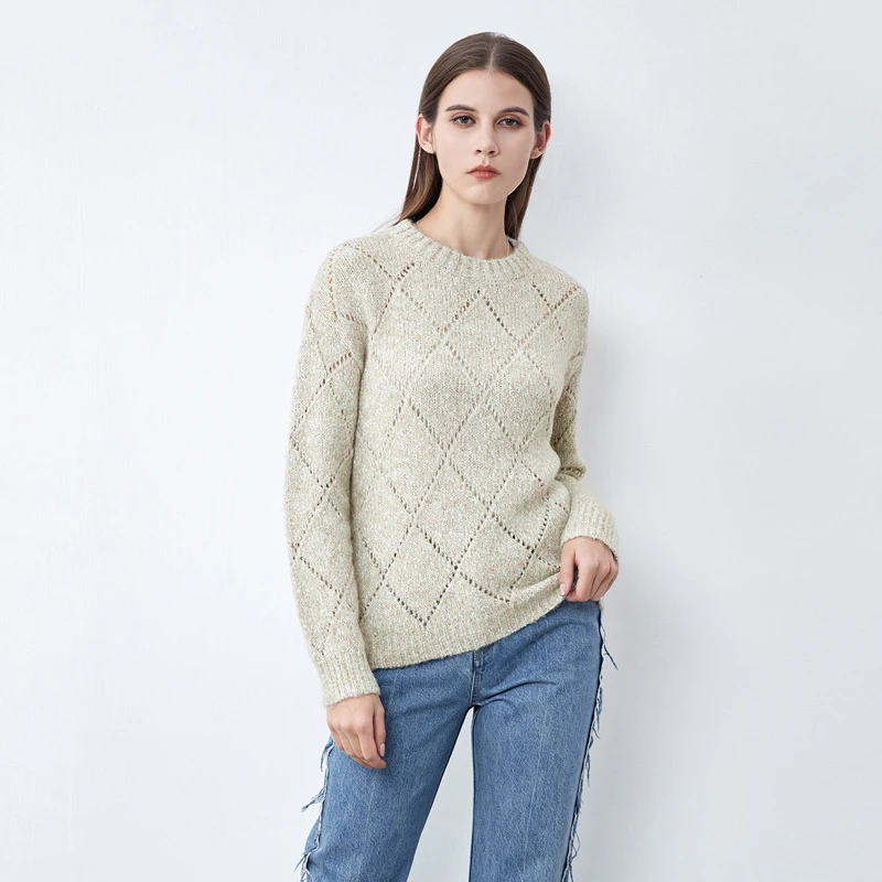 S·DEER圣迪奥镂空基本款提花套头时尚长休闲袖针织毛衣S22183502