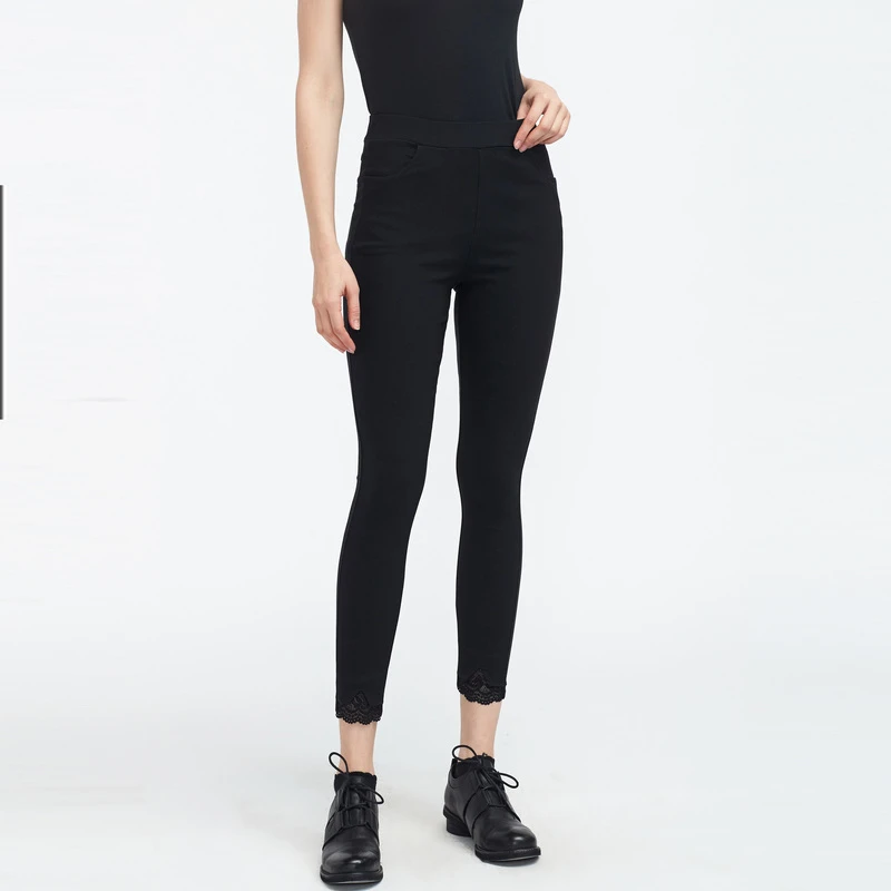 S·DEER圣迪奥时尚健身黑色简约松紧腰式修身版窄脚裤S21180825