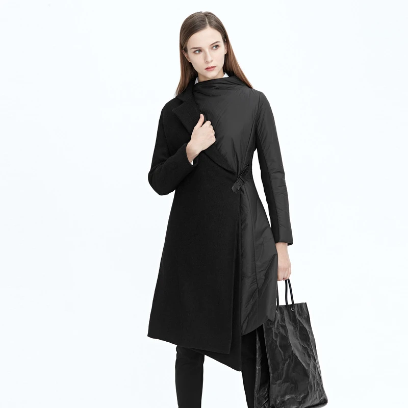 S·DEER圣迪奥气质休闲收腰设计感不规则领拼接大衣S20481860