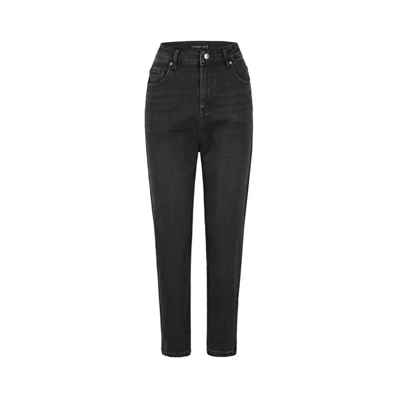 S·DEER圣迪奥时尚插袋铆钉黑色牛仔百搭春秋显瘦长裤S21480830