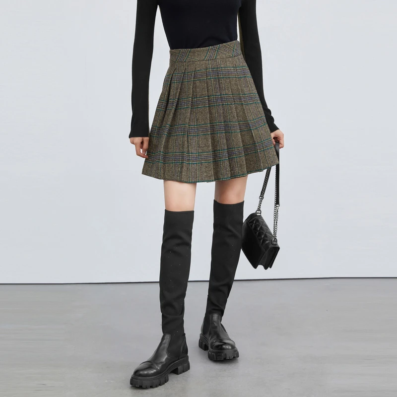 S·DEER圣迪奥女装时尚格子甜美通勤显瘦百搭通勤短裙S224Z1301