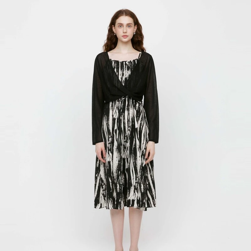 sdeer圣迪奥女装时尚优雅气质水墨晕染针织衫吊带裙S242Z1443