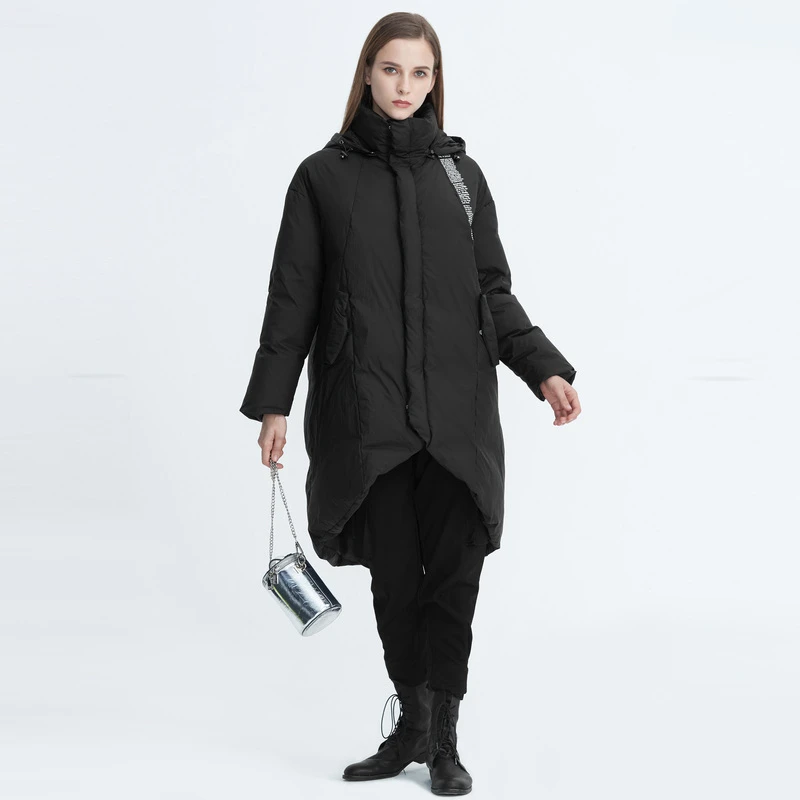 S·DEER圣迪奥女装冬季户外高领连帽字母印花长款羽绒服S20482404