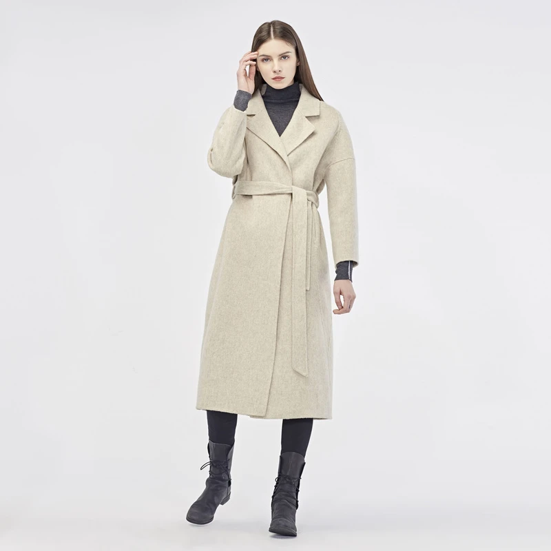 S·DEER圣迪奥女装冬季简约休闲开襟收腰平驳领长款风衣S184818A5