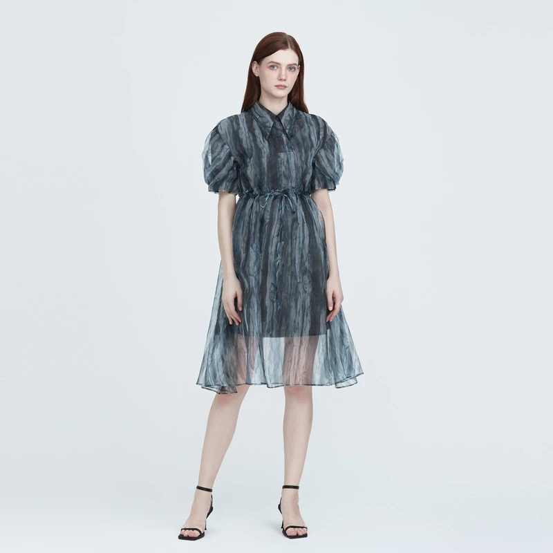 S·DEER圣迪奥夏季气质显瘦时尚优雅收腰复古法式连衣裙S222Z124K