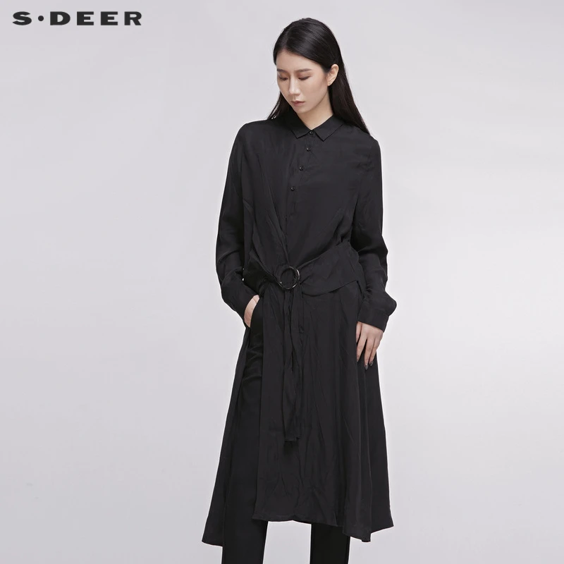 S·DEER圣迪奥女高级优雅个性环扣衬衫时尚休闲连衣裙S20181207