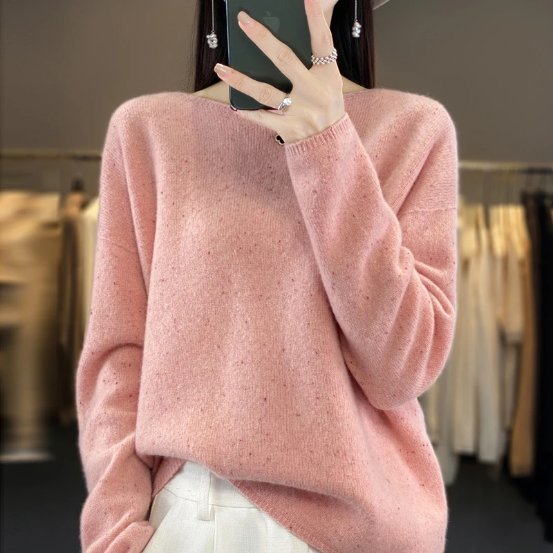 一线成衣100%纯羊毛衫女圆领套头宽松打底衫秋冬新款时尚内搭毛衣