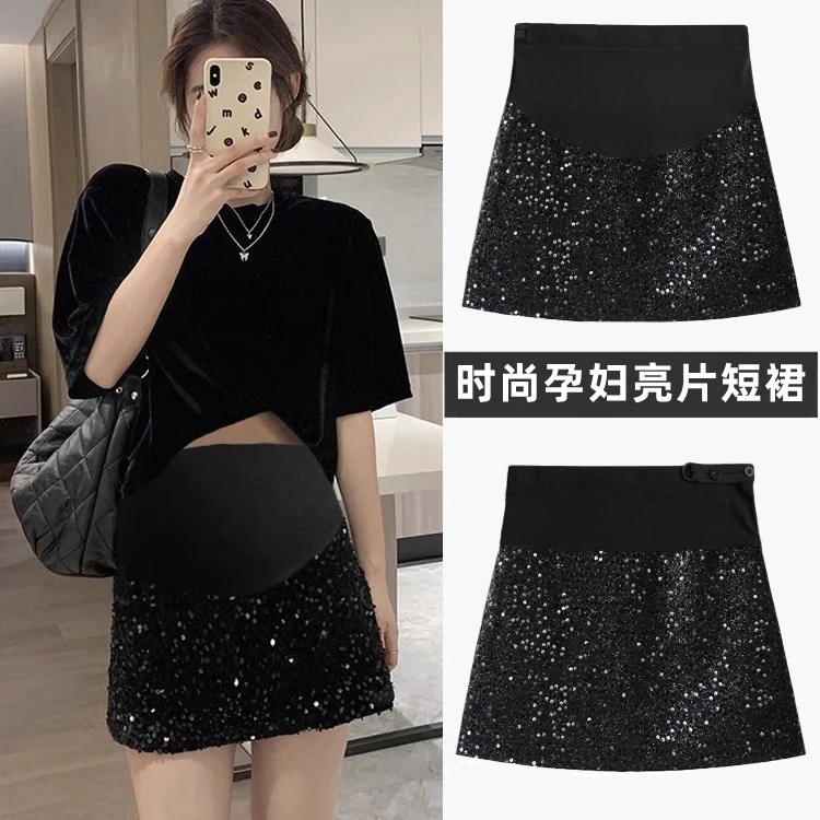 孕妇半身裙春秋款时尚亮片半裙秋季外穿包臀裙孕妇装秋冬托腹短裙