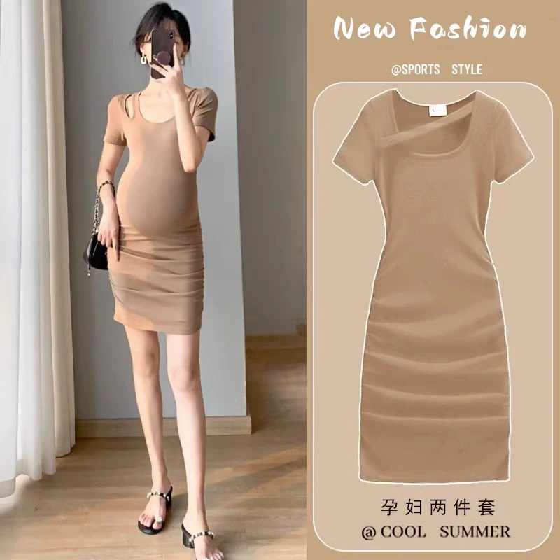 孕妇夏装高级感连衣裙2023新款辣妈夏款修身显瘦孕妈妈夏季裙子女
