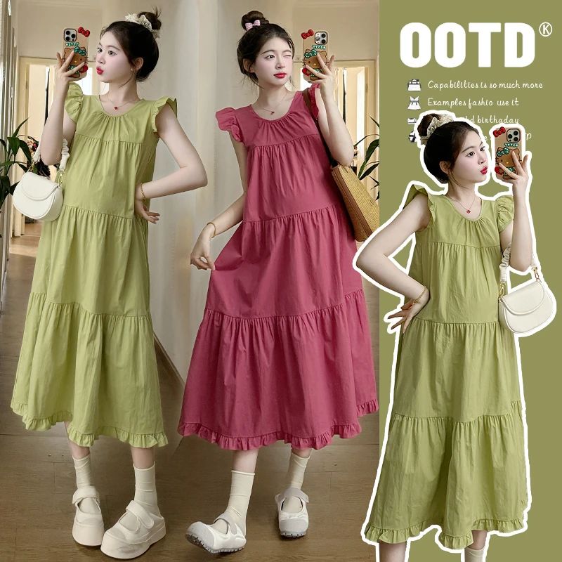 孕妇装夏装连衣裙2024新款夏季时尚洋气时髦宽松小飞袖大码孕妇裙