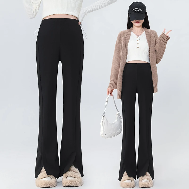 孕妇裤子春秋季抽绳高腰托腹微喇开叉裤小个子休闲西裤外穿职业裤