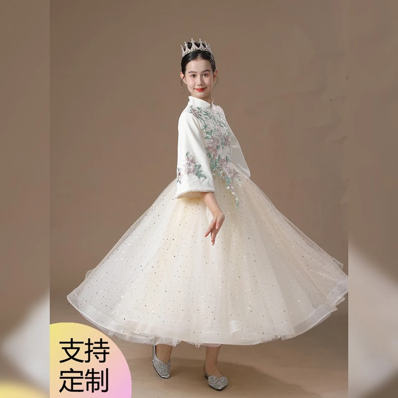 高定儿童国风旗袍礼服裙轻奢小众高端女童高档加肥表演礼裙公主裙
