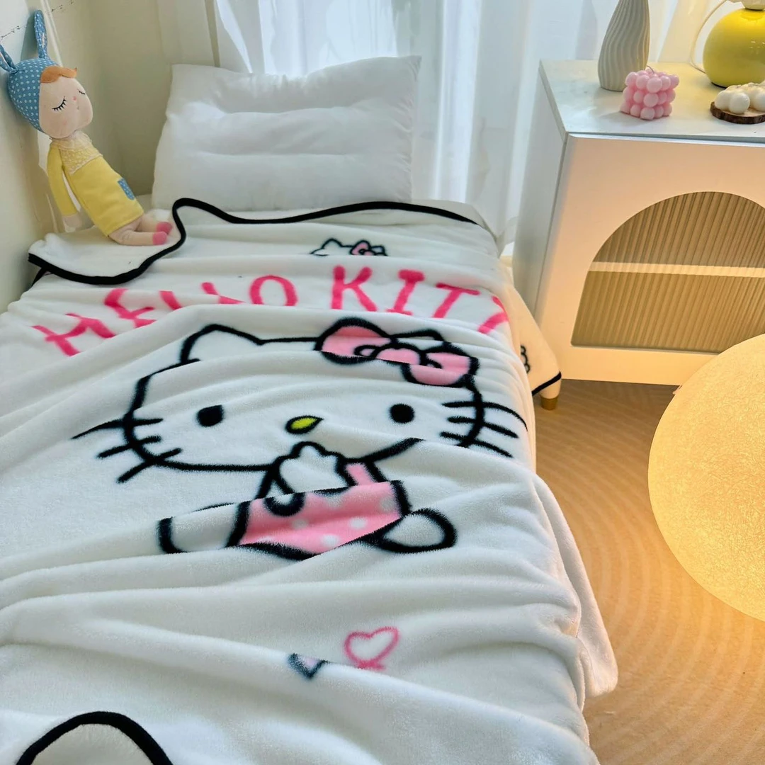卡通毛毯四季通用薄款午睡毯宿舍盖毯kitty猫午休毯