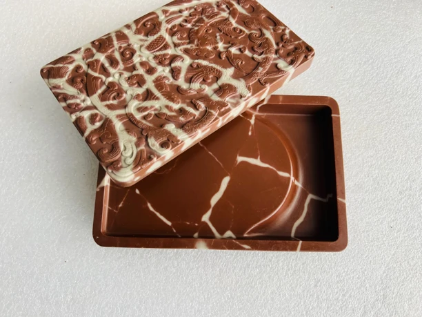 御砚堂 松花石砚台 红色闪电纹龙凤纹盖砚 寿古质润 文房实书画用